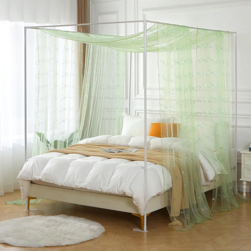 WANFASO Sage Sequins Queen Canopy Bed Curtains, Sheer Bed Canopy for Girls Adult Room Decor, Bed Canopy Scarf with Lights (2 Panel) - Image 2